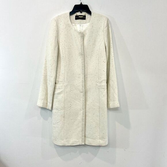 Cream White Sequinses Pearl Beaded Dress Coat - Picture 2 of 15